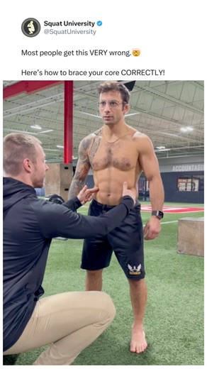 Most people THINK THEY KNOW how to brace - but they really have no idea. This is proper bracing. Do this before you start any lift in the gym & you’ll instantly have MORE POWER & strength. . Shout out @yonisherbatov for being my model athlete. | Squat University