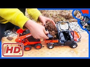 [children movies]Construction Trucks for Children - Toy Kubota Skid Steer Loads Dirt