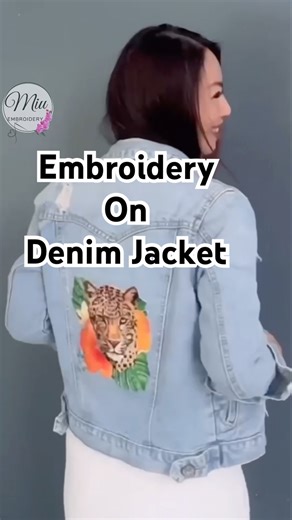 Tropical Leopard Embroidery on Jacket 🐆🌺🌿 #embroidery #threadpainting #art