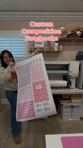 Crafty Kari on Instagram: "Christmas notebooks #ASMR style 🪅🎄❤️ Comment link for the ✨ Link to place an order 🫶 ✨ the full YouTube tutorial 🎥❤️ ✨ info on the printer #customcompositionnotebooks #rolandbn220a #christmasnotebooks"