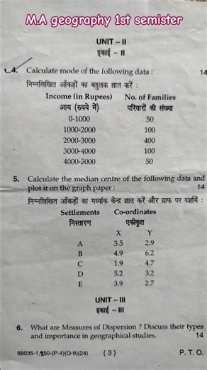 M.A geography 1st semister statistical methods in Geography paper #numericalanalysis 2024-25#
