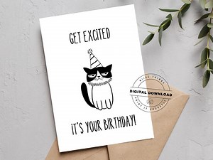 Printable Birthday Card - Funny Grumpy Cat Card With Saying as a Printable Template - Digital Download - Etsy UK