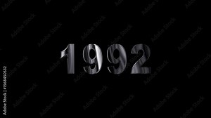 text 1992 animation on black background. Glowing number text background 4k video animation .1992 Animation Silver Text Transparent Background