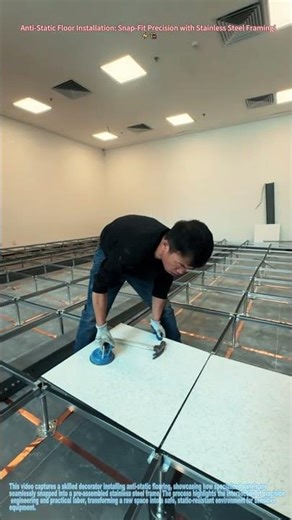 Anti-Static Floor Installation: Snap-Fit Precision with Stainless Steel Framing! ⚡🏗️
