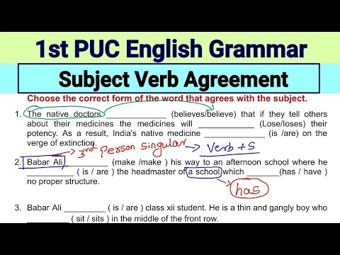 1st PUC English Grammar Subject Verb Agreement Kannada Explanation