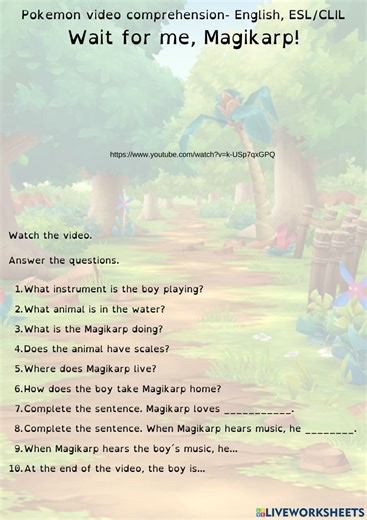 ESL-CLIL video comprehension: Pokemon worksheet