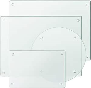 Murrey Home Glass Cutting Board Set for Kitchen Counter, Tempered Glass Chopping Boards Dishwasher Safe, Small Round Clear Countertop Tray, Set of 4