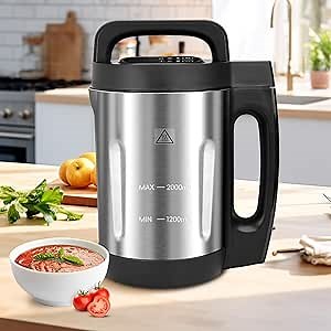 Homtone Soup Maker 2L, Makes 2-6 Servings, 6-in-1 Multifunctional Smooth and Chunky Soupmaker, Electric Soup Bleander Eeasy Clean for Home Use, Black and Stainless Steel