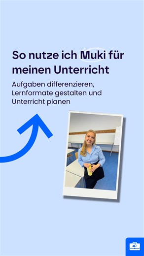 ✨ Entspannter Unterricht mit Muki – dein smarter KI-Assistent für Lehrkräfte 👩‍🏫🤖 Der Schulalltag ist voll – genau deshalb haben wir Muki entwickelt! 💪 Muki verbindet geprüfte Verlagsmaterialien mit moderner KI-Technologie. Damit kannst du in wenigen Klicks: ✅ Materialien vereinfachen ✅ Vertiefende Aufgaben erstellen ✅ Texte umformulieren ✅ Komplette Stundenverläufe generieren So sparst du wertvolle Zeit ⏳, bekommst Impulse für Differenzierung 💡 und gestaltest deinen Unterricht entspannter 