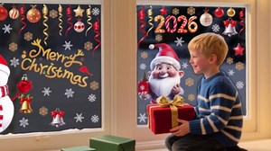 Christmas Window Clings Decorations – Festive Holiday Static Clings for Glass – Reusable Xmas Window Stickers with Snowflakes, Santa, and Christmas Trees – No Mess, Easy to Apply & Remove