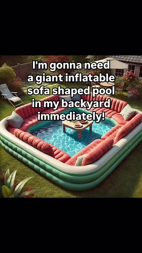 These inflatable sofa pools would be incredible for hanging out on hot summer days! 👏👏 And no need for a swimsuit! 😱😱 #backyardvibes #poolparty #poolside