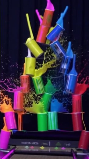 Bowling Ball Smashes Paint Cans in Epic Rainbow Explosion