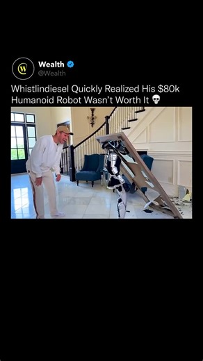 Wealth on Instagram: "He spent $80,000 expecting the future, instead, he got a robot with the personality of a wrecking ball. 💀 The humanoid assistant was supposed to help with chores, but it turned his home into a disaster zone. From walking into mirrors to flipping furniture, it’s proof that AI might be smart, but it’s not house-trained yet. Love technology? Follow @Wealth 🌟 Media: @whistlindiesel #AI #robotics #innovation #technology #future #automation"