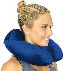 Inflatable Neck Pillow for Travel - Airplane Travel Essentials - Pillow for Sleeping & Traveling on Long Flights - Small Self Blowup Airport Accessories - Wedge Cushion for Kids, Adults
