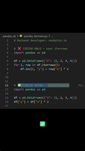 No uses iterrows en Pandas (es 100× más lento)