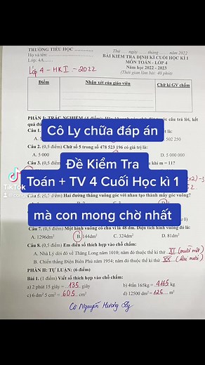 Đề Kiểm Tra Toán Lớp 4 Cuối Học Kỳ 1 Có Đáp Án