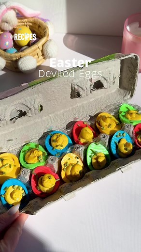Festive Easter Deviled Eggs Recipe with Spring Colors