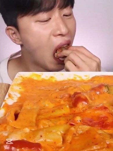 Korean Rose Tteokbokki Feast😋 #mukbang #asmrfood #bigbites #koreanfood #food #asmr #eating #viral