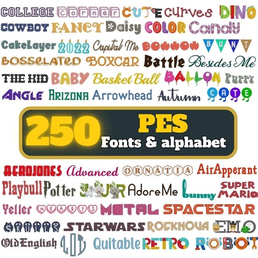 PES Embroidery Fonts for Brother Machines: 250 Bundle (1 - 3 Inch) - Etsy