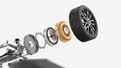 Exploded view of Electric Vehicle Chassis equipped with In-Wheel...