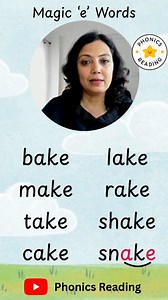 Learn to read with Phonics. Magic 'e' Words Reading Practice with Phonics. For interactive phonics learning, download the UptoSix Phonics PLUs App. Available on Google Play Store and App Store. #phonics #english #phonicsreading #earlylearning #earlyliteracy #education #educational #kindergarten #earlyyears | Phonics Reading
