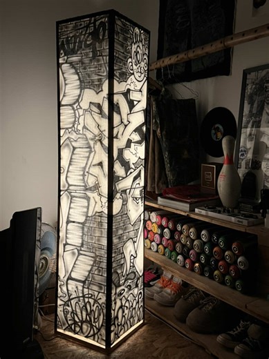 Airbrushed Graffiti Lamp Cover by me and dad #graffiti #airbrush #lamp #interiordesign #light