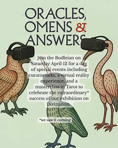 🚨 Tomorrow! 🚨 Join us at the Weston Library for a special event to celebrate the final few weeks of our exhibition on all things Divination (from witchcraft to astrology, tarot to palm reading, and everything in between). Unlike our exhibition curator, we aren't trained in the art of spider divination. But we know you're going to love it. For more information: https://visit.bodleian.ox.ac.uk/event/apr25/oracles-omens-answers-day | Bodleian Libraries