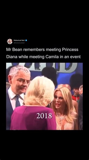 Celeb History | Past & Facts on Instagram: "During an event in 2018, Rowan Atkinson—known worldwide as Mr. Bean—shared a rare and touching memory. While speaking with Camilla, he softly recalled meeting Princess Diana back in 1984, describing her as warm, graceful, and effortlessly charming. Even decades later, the memory still lit up his face, a reminder of how deeply she impacted everyone she encountered. Follow @historicalidol for more historic videos (Via: DM for credit ) —————————————————— 