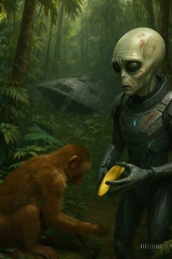 Alien’s First Banana… Thanks to a Monkey 😂👽🍌