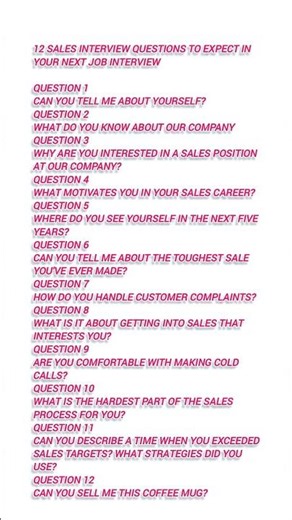 top 12 sales interview questions/sales interview for job