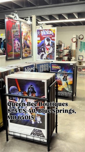 Now stocking our newest poster booth inside Queen Bee Boutiques! From vintage vibes, music legends, cult classics movies, Star Wars, and anime— there’s something for every collector and décor lover. 🎸🖼️🔥 Come treasure hunt with us and find the perfect piece to level up your space. New inventory added often, so every visit is a new adventure! @QueenBeeBoutiques Queen Bee Boutiques Poster Booth is Downstairs Vintage Bee 825 US-40, Blue Springs, MO 64015 #kansascitymo #bluesprings #grainvalleymo