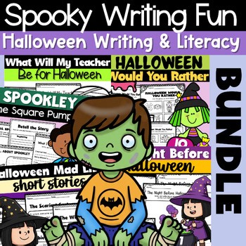 Halloween Literacy Centers and Writing Prompts Bundle | October Literacy Pack