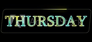 Thursday weekend holiday day. Thursday, weekend text animation. neon glowing animation on black background. 4K motion graphics