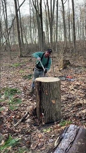 Air Force Veteran Splits Huge Log With Splitting Maul - 1257403