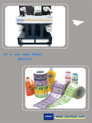 VR30X Pro: Entry-level All-in-one Finishing Solution for Digital Label Die-Cutting 🔥 VR30X Pro is an economical all-in-one finishing system integrating laminating, digital die-cutting, automatic waste removal, slitting and rewinding functions. 🔥 It enables a complete production process without the need for additional cutting dies. 🔥 Equipped with a single cutting head and six slitters, the system boasts a die-cutting speed of 3 meters per minute and supports a maximum roll width of 330mm. 🔥I