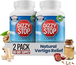 Dizzy Stop Dr. Barton's Vertigo Relief Products with Ginger and Grape Seed - Non-Drowsy Motion Sickness Pills for Dizziness Relief and Inner Ear Balance - (80 Count – Pack of 2)
