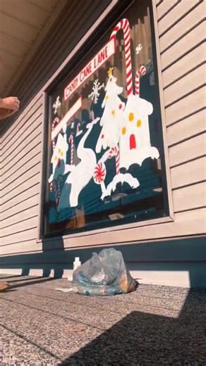 A Christmas window for the Clay County Progress ! #candycanelane #windowart #holidaywindows #merrychristmas | Jessica Gibson