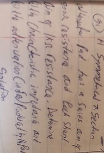 A symmetrical π section attenuator pad has a series arm of 500Ω... | Filo