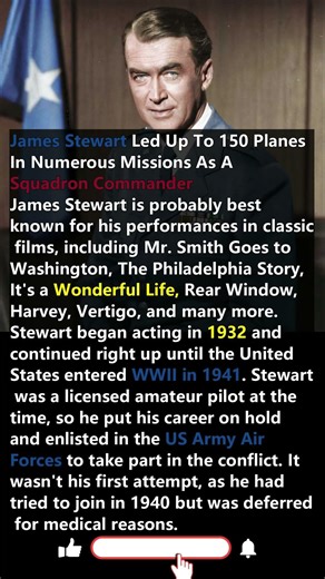 James Stewart Led Up To 150 Planes In Numerous Missions As A Squadron Commander. #shorts #ww2