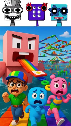 Incredibox Sprunki Oc seven six five numberblocks from rainbow level obby parkour to blocks falling