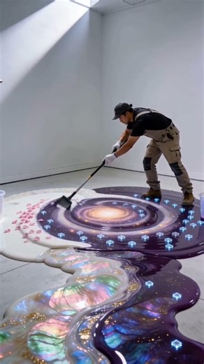 BUILT A GALAXY UNDER MY FEET! 😱✨ Aurora Tech-Floor Transformation #shorts #futurehome #satisfying