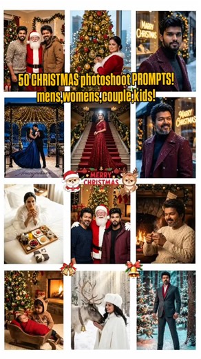 Aravinth tvm25june95 on Instagram: "🎅✨ THE ULTIMATE CHRISTMAS PHOTOSHOOT: 50 Premium AI Prompts! 🎁🎄 Wait! Do not scroll! 🛑 Are you tired of getting average results in your AI Art generation? I have curated 50 High-Octane, Hyper-Realistic Christmas Prompts just for you! 🎨✨ From cinematic Santa portraits to cozy winter aesthetics, 3D cute characters, and festive South Indian celebrations — this bundle has it ALL. 🌍🔥 👇 HOW TO GET IT? 1️⃣ Like this reel ❤️ 2️⃣ Save this for later 📌 3️⃣ COMM