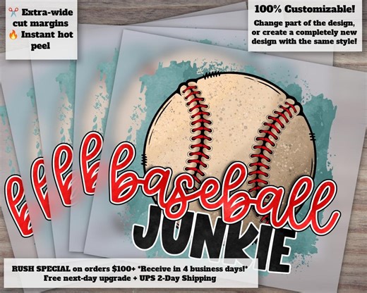 Baseball Shirt Design: Heat Transfer, DTF | Ready-to-press Baseball Graphics for T-shirts and Apparel | Baseball Junkie Design - Etsy