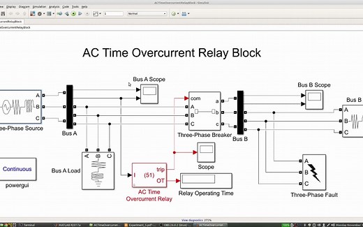 matlab simulink仿真演示 - 在输电线路中使用过电流继电器的三相故障保护