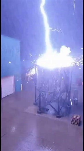 Crazy Lightning Strikes a Warehouse Water Tank and Sparks Fly Everywhere #lightning