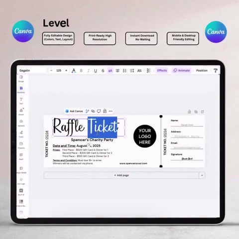 Editable Raffle Ticket Template Canva, Printable Event Raffle Ticket, DIY Custom Fundraiser Ticket, Digital Download - Etsy