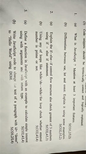 JAVASCRIPT PROGRAMMING ESSENTIALS END SEMESTER EXAM 50 marks & 3 hrs time #trending #shorts #viral