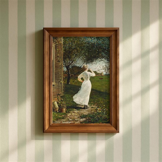 Farm Girl Trumpet Painting, Winslow Homer Style Pastoral Art (digital Download) - Etsy