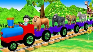 Animals Train Video For Kids - Wild Animals Cartoons For Children - Domestic Animals For Babies | Colors For Kids