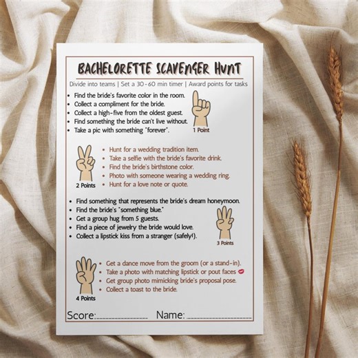 Scavenger Hunt Bachelorette Party Wedding Game, Bridal Shower (5x7 PDF) - Etsy